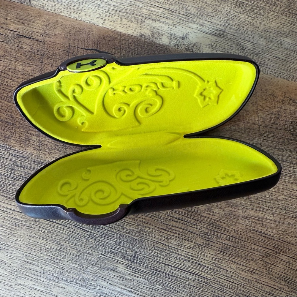 KOALI Black Brown Morel Clamshell Sunglasses Case Hard Filagree Eyeglasses Lime - Picture 5 of 8